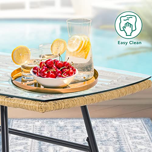 YITAHOME 4-Piece Patio Furniture Wicker Outdoor Bistro Set, All-Weather Rattan Conversation Loveseat Chairs for Backyard, Balcony and Deck with Soft Cushions and Metal Table (Light Brown+Beige) YITAHOME