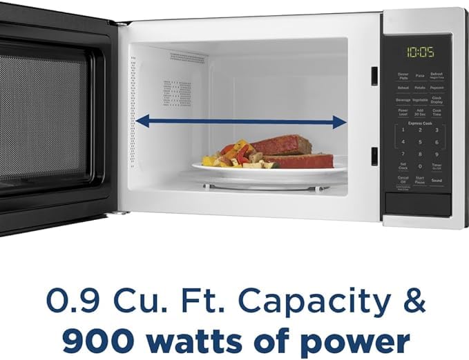 GE GCST09N1WSS Microwave Oven, 900-watt 7 Auto Cooking Settings, Kitchen Essentials for The Countertop, Dorm Room or Apartment, Child-Lock Technology 0.9 Cu. Ft, Stainless Steel GE