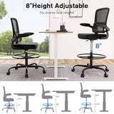 Ergonomic Drafting Chair with Footrest,Tall Office Chair for Standing Desk with Flip-up Armrests with Breathable Comfy Mesh Support and Adjustable Foot Rest Ring(Black) Alolo