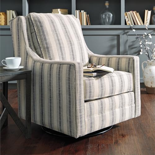 Signature Design by Ashley Kambria Striped Upholstered Swivel Accent Glider Chair, Ivory & Black Signature Design by Ashley