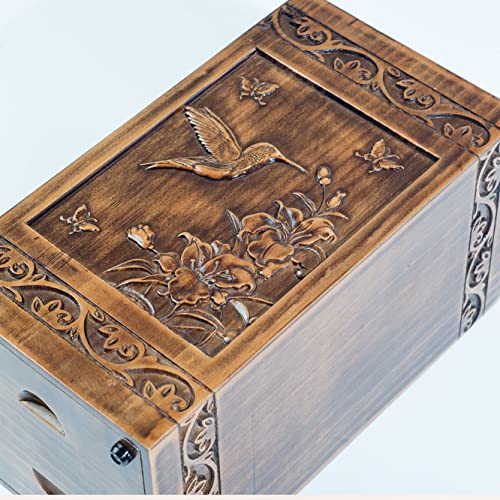 engmvwod Handmade Wooden Engraved Urn for Human Ashes 250lbs Adult Male Female Satin Bag Hummingbird Cremation urns Box engmvwod