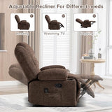 EBELLO Manual Recliner Chair for Adults with Vibration Massage and Lumbar Heating, Soft Fabric Recliner Single Sofa for Living Room with Side Pocket and Two Cup Holders, Brown