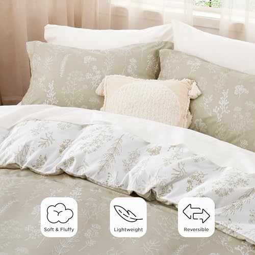 Bedsure King Comforter Set - Linen Bed Set, 3 Pieces Cute Floral Bedding, 1 Soft Reversible Botanical Flowers Comforter and 2 Pillow Shams Bedsure