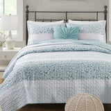 Madison Park Queen Quilt Set, Seersucker Floral Coverlet, All Season Lightweight Microfiber Bedding Quilt Set, Vermicelli Quilting Design, Throw Pillow, Caralie, Full/Queen Aqua 4 Piece Madison Park