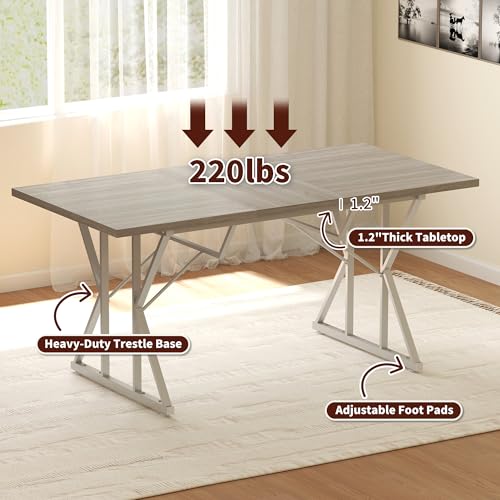 HOMCOM 47"-63" Expandable Dining Table for 4-6 People, Farmhouse Dinner Table with Heavy Duty Metal Trestle Base, Rectangle Kitchen Desk, Distressed Gray HOMCOM