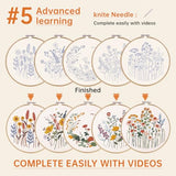 CYANFOUR 5 Pack Beginner Embroidery Kit for Adults, Easy to Learn Floral Embroidery Patterns from Video & Instruction, Needlepoint Kits for Adults Include Embroidery Hoop, Colorful Threads, Tools