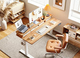 BANTI 48x24 Inch Electric Standing Desk with Dual Drawers, Height Adjustable Stand Up Table, Sit Stand Home Office Desk with Storage Shelf, White Frame/Light Rustic Brown Top BANTI