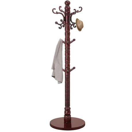 OIRUMIE Wood Coat Rack Stand, Wooden Coat Rack Freestanding with Sturdy Round Base, Coat Racks with 14 Hooks, Natural Birch Wood Entryway Coat Tree Hanger Stand Easy to Assemble OIRUMIE