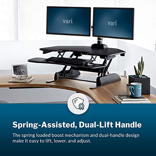 Vari - VariDesk Cube Corner 36 - Cubicle Standing Desk Converter for Dual Monitors - Home Office Desk with 11 Height Adjustable Settings, Spring-Assisted Lift, Weighted Base - Fully Assembled, Black VARIDESK