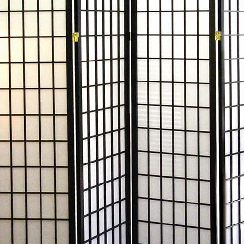 Artistic 70" Tall 4-Panel Screen - Japanese Room Divider in Black Finish with Premium Natural Wood | Transform Your Space! Zjjseloru