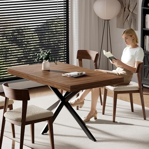 Extendable Dining Room Table for 4 6 8, 55"-70.9" Kitchen Table Rectangle Wood, Expandable Dining Table with Hidden Storage, Space Saving Farmhouse Kitchen Table for Kitchen Dining Living Room MECHYIN