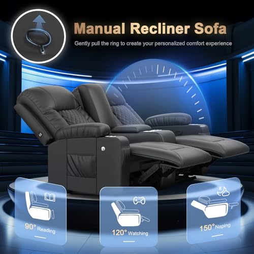 DG PEAFOWL Recliner Sofa Set, Loveseat Recliner Couch and 2 PCS Recliner Chair with Heat & Massage, Home Theater Seating with Console, Drawer, USB Ports & Phone Holders, Reclining Loveseat for Theater