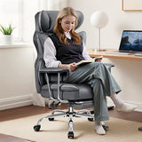 ALLGOD Office Chair Comfy, Big and Tall Executive Leather Chair, High Back Ergonomic Wide Chair with Footrest, Reclining Computer Desk Chair, Heavy Duty Gaming Chair with Padded Arm and Pillow, Grey ALLGOD