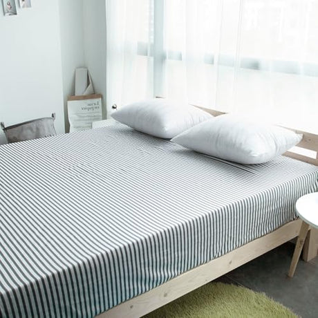 VM VOUGEMARKET Blue Striped Fitted Sheet Twin with 15" Deep Pocket (Without Pillowcases),100% Cotton Single Fitted Bottom Sheet Soft& Breathable-Twin,Stripe VM VOUGEMARKET