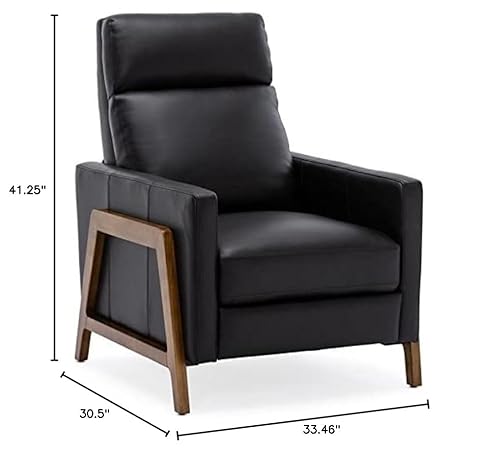 BOWERY HILL Push Back Recliner Chair, Top Grain Leather Upholstery, Exposed Wood Frame, Mid Century Modern Recliner, 41.25" Hx30.5 Wx33.46 D