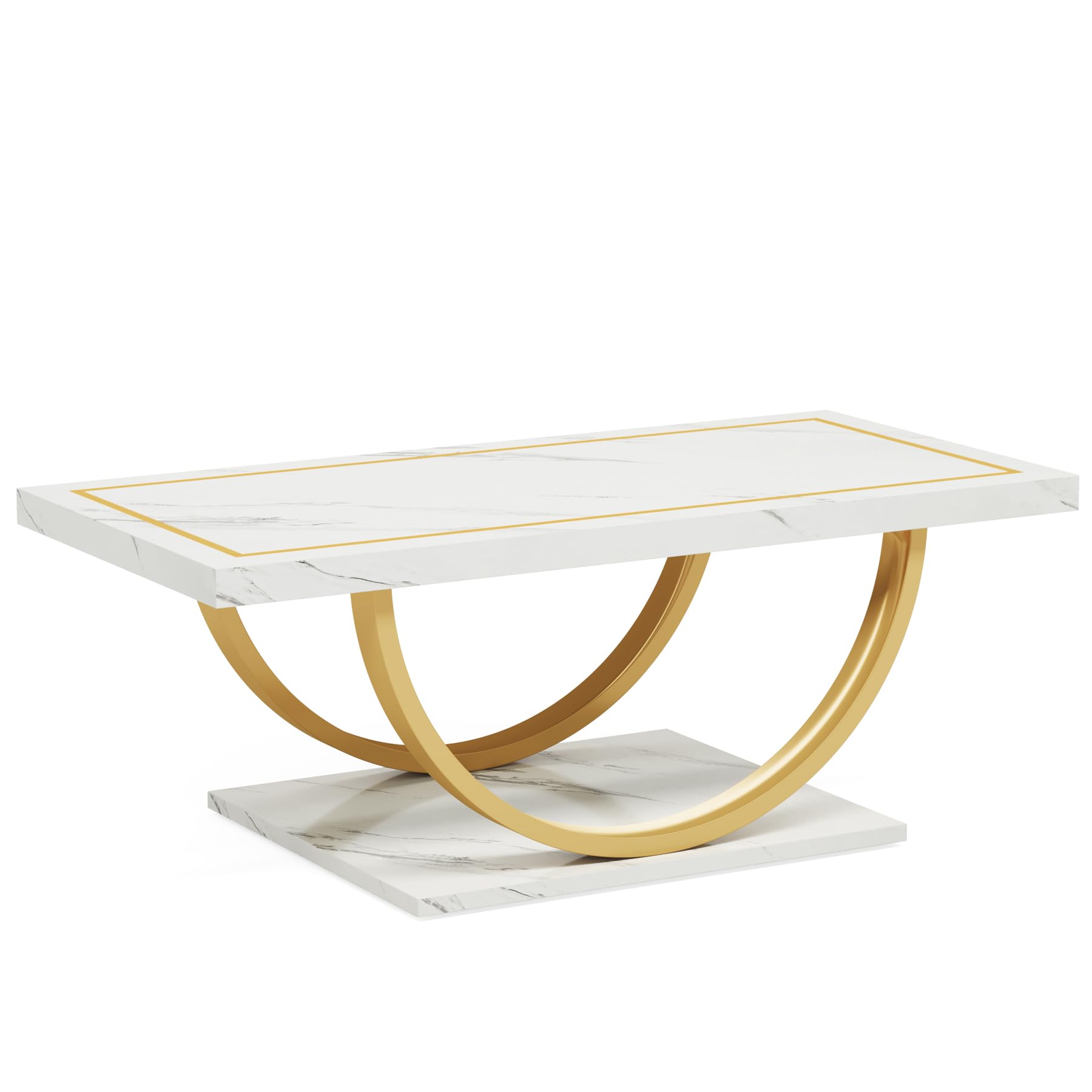 Tribesigns Modern Coffee Table Faux Marble White Gold Coffee Table Rectangle Coffee Table for Living Room, Engineered Wood Coffee Table with Faux Marble Veneer and Heavy Duty Metal Frame - WoodArtSupply