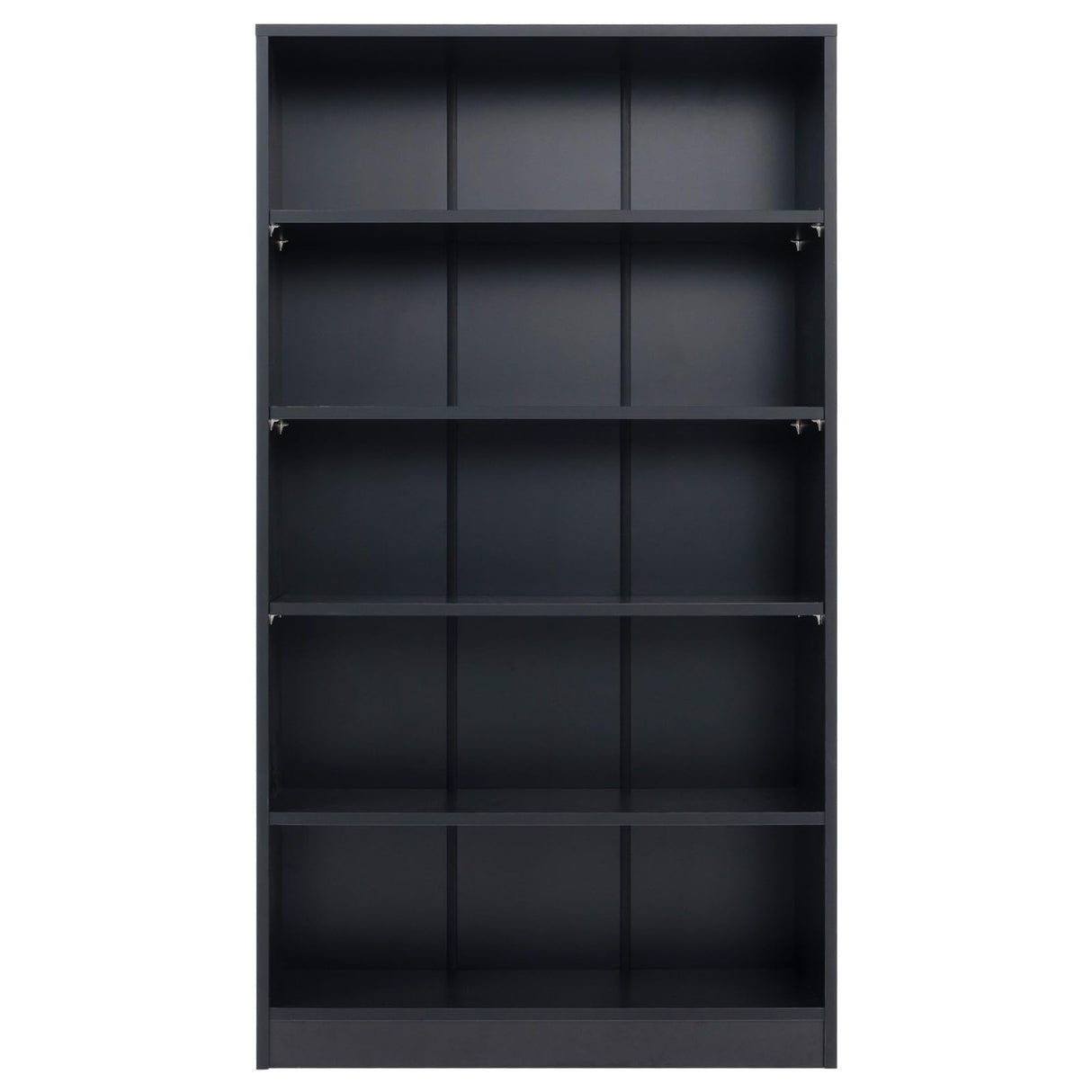 Stary 5 Shelf Black Bookcase 60 inch Tall Wood Bookshelf for Bedroom STARY