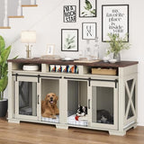 GarveeLife 71'' Dog Crate Furniture for 1 or 2 Dogs, Large Double Dog Cage with 3 Storage Drawers & Removable Divider, Dog Kennel As TV Stand, Furniture Style Dog Crates with Sliding Barn Door GarveeLife