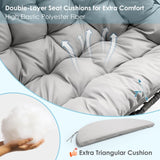 Brafab Double Swing Egg Chair with Stand, Large Hand-Woven Wicker Rattan Hanging Egg Chair for 2 People, Porch Hammock Swing Loveseat with Thick Cushion and Sturdy Steel Stand for Indoor Outdoor Brafab