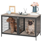 MAHANCRIS Dog Crate Furniture for 2 Dogs, 43.3" Dog Kennel with Removable Divider, Heavy Sturdy Dog Furniture Style Double Cage for Small Medium Dog, Indoor Pet House End Table, Greige DCHG1201 MAHANCRIS