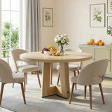 Garvee 47" Round Dining Table for 4-6 People - Circle Kitchen Dinner Table with Sturdy Pedestal Base, Space Saving Dinning Room Furniture for Living Room, Kitchen, Apartment, Natural Garvee