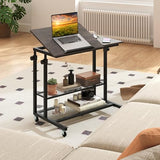 Giantex Mobile Standing Desk, Adjustable Rolling Computer Desk w/Tilting Desktop & Storage Shelves, PC Laptop Table, Small Compact Desk on Wheels for Small Space, Living Room & Bedroom (Black Oak) Giantex