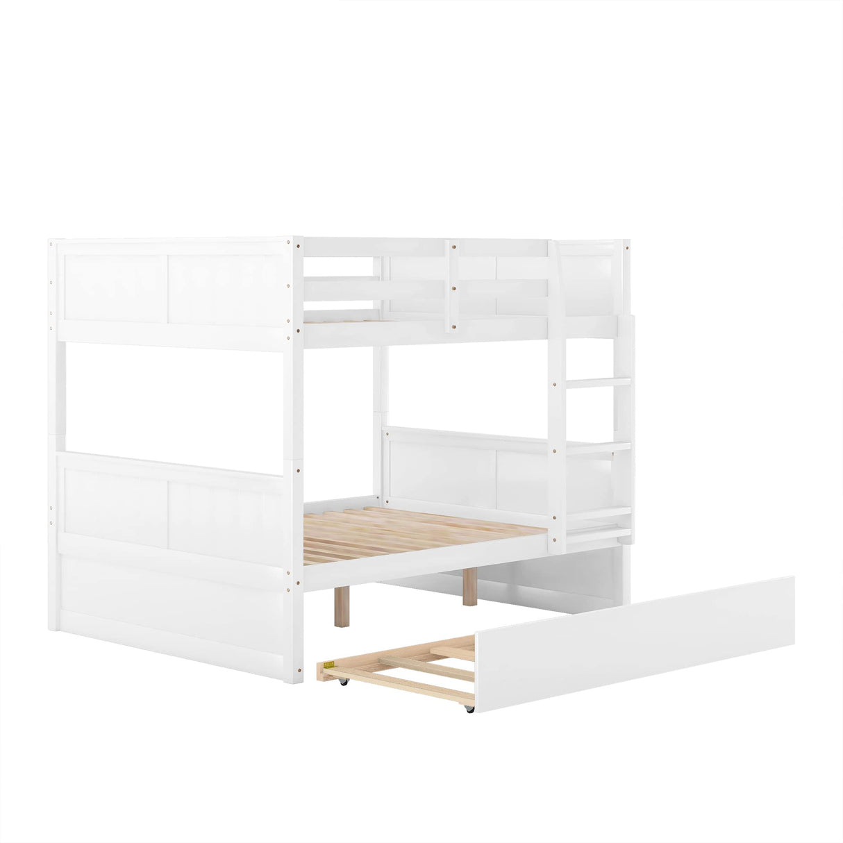 Merax Full Over Full Bunk Bed with Trundle,Wooden Trundle Bed Frame with Ladder Safety Guardrail,Convertible to 2 Platform Beds for Kids Teens,White Merax