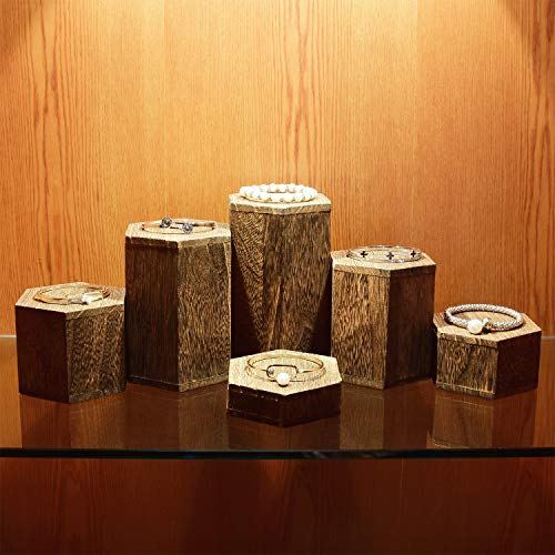 MOOCA Wooden 6 Pcs Hexagon Risers for Display Jewelry and Accessories Display Stand, Brown MOOCA