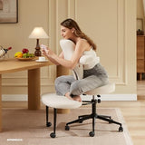 Pinmoco Ergonomic Cross Legged Office Chair Extra Wide for ADHD and Meditation, Kneeling Chair with 360° Swivel Wheels and Reversible Seating, Adjustable Height and Seat Deapth, Teddy Fabric, White Pinmoco
