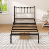 Kujielan Twin Size Bed Frame with Modern Headboard, Metal Platform Bed Base with Strong Support, No Box Spring Needed, Easy Assembly, Noise Free，Black Kujielan