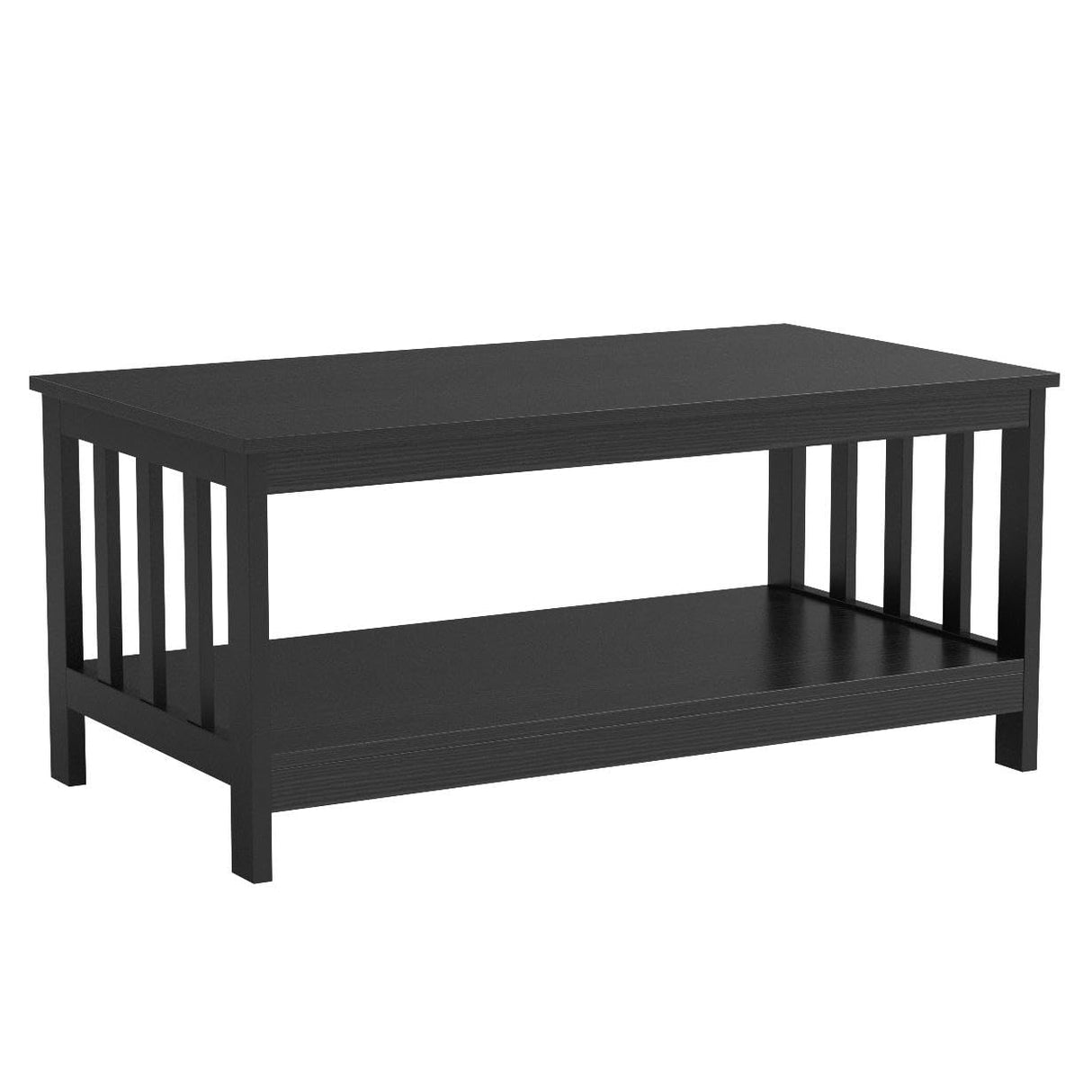 ChooChoo Mission Coffee Table, Black Wood Living Room Table with Shelf, 40 Black ChooChoo