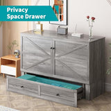 BALUS Queen Murphy Bed with Mattress Included, Cabinet Beds with Tri-Fold Mattress, Murphy Cabinet Beds with USB Charging Station and Storage Drawers, Murphy Queen Bed for Bedroom, Dark Grey BALUS