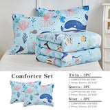 Joyreap 3pcs Cotton Twin Size Comforter Set for Kids, World of The Sea Theme Blue Design, Soft n Cozy Bedding Comforter for All Season- 68x88 inches Joyreap
