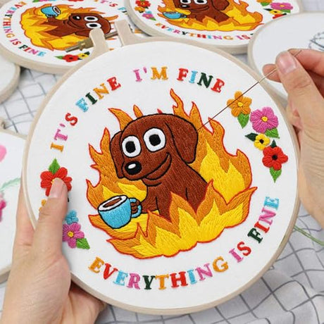 Nuberlic Cute Dog Embroidery Kits for Beginner Adults Cross Stitch Kit with Funny Animal Pattern Include Cloth Hoops Threads Needles Nuberlic