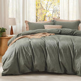 Bedsure Comforter Set King Size - Cotton Fabric with Microfiber Inner Fill, Grayish Olive Green Soft Bed Set for All Seasons, 3 Pieces, 1 Comforter (104" x 90") and 2 Pillow Cases (20" x 36") Bedsure