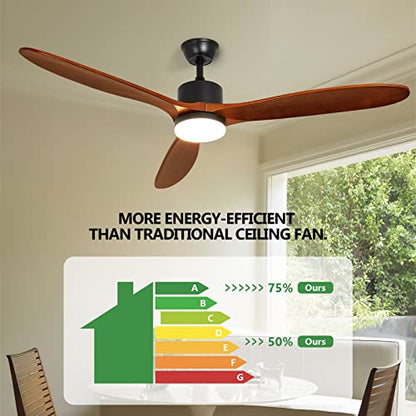 Depuley 52" Ceiling Fan with Lights Remote Control, Indoor Outdoor Ceiling Fan with 3 Solid Rubber Wood Blade, Noiseless AC Motor Wood Ceiling Fan for Living Room, Bedroom, Patio, Timer