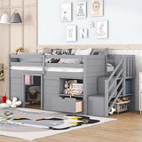 Bellemave Twin Low loft Bed for Kids,Wood Loft Beds,Modern Farmhouse Twin loft Bed with Storage, No Box Spring Needed, for Kids,Gray Bellemave
