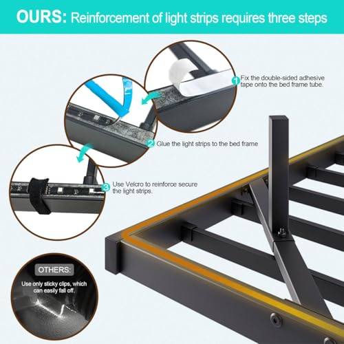 ARFARLY Floating Bed Frame Full Size with LED Lights and Charging Station, Full Size Bed Frame with Upholstered Headboard, Metal Platform Bed Frame Full with Under Bed Storage, No Box Spring Needed ARFARLY
