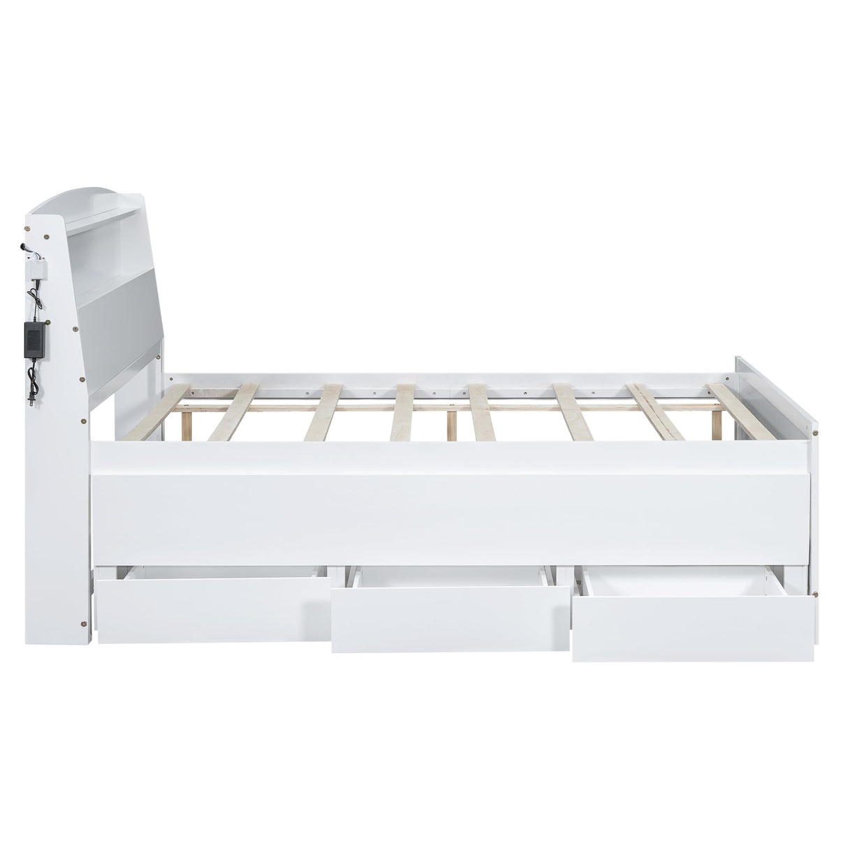 Harper & Bright Designs White Full Size Bed with Trundle, LED Bookcase Headboard and Storage Drawers Harper & Bright Designs