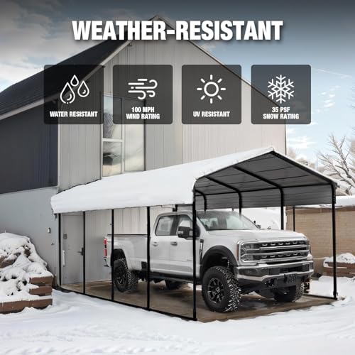 Big RED 10X15FT Metal Carport, Heavy Duty Steel Carport, Portable Garage with Enhanced Metal Frame, Outdoor Car Shelter for Car and Tractors BIG RED