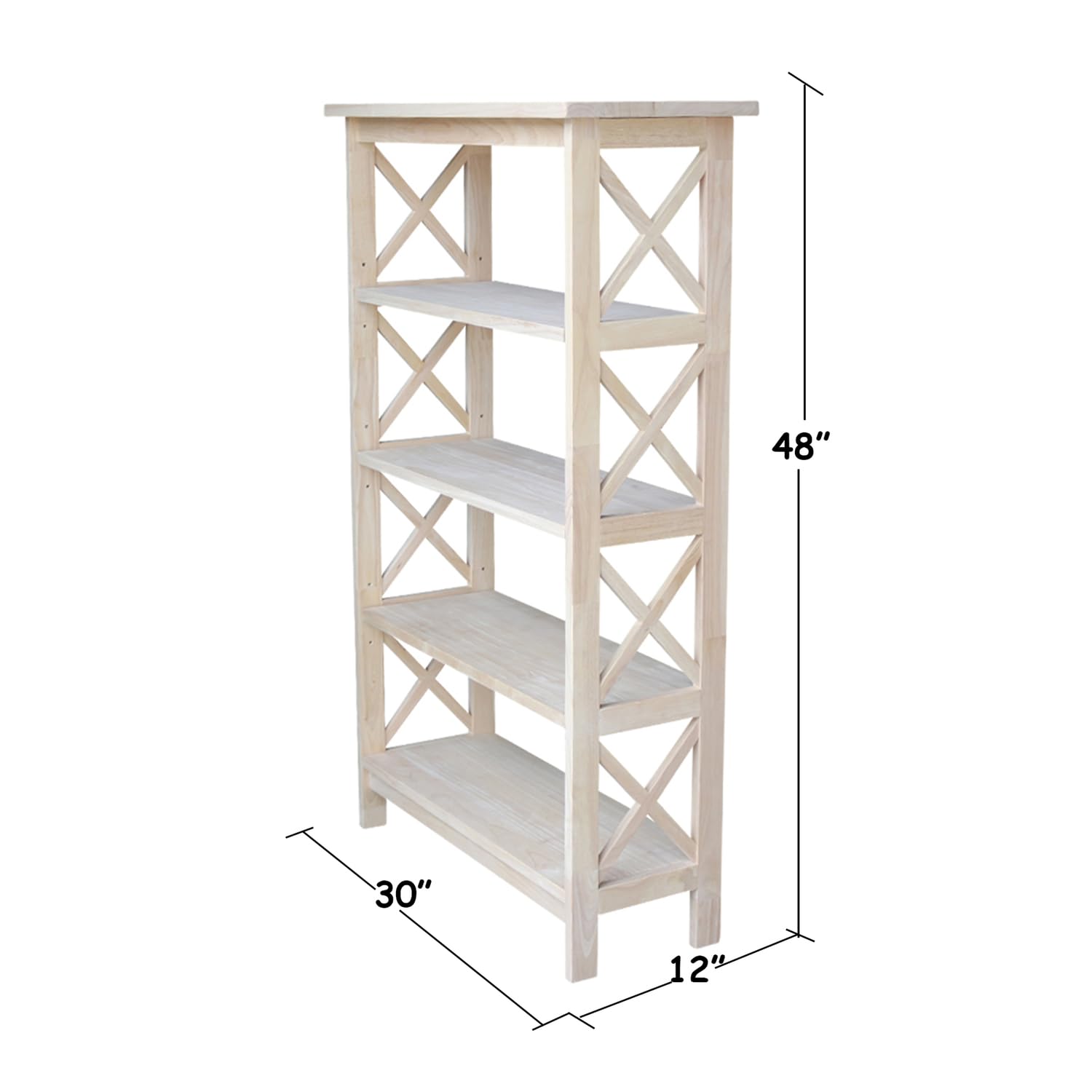 International Concepts 4-Tier X-Sided Bookcase, Unfinished - WoodArtSupply