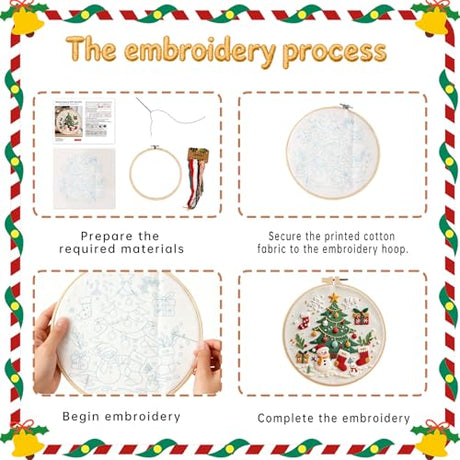 TUIFOQU Christmas Embroidery Kit, 4 Pack Beginner Embroidery Kit for Adults, Including Pattern, Needles, Cotton Threads and Instructions TUIFOQU