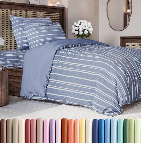 Duvet Cover Twin/Twin XL Size - Extra Soft Twin/Twin XL Size Duvet Cover - Lightweight, Breathable & Cozy w/ Zipper Closures and Ties - 68" x 90" Inches - (Blue Stripes 3) Comforter Not Included CGK Unlimited