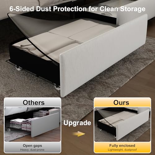 GEGOFORU Full Led Bed Frame with 4 Storage Drawers, with Smart Control RGBW LED Lights Headboard Footboard, Control DIY Color, Box Spring Optional, PU White Generic