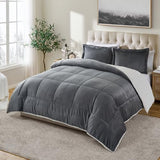 Cathay Home Twin Comforter Set: Ultra Soft and Plush Reversible Micromink and Sherpa 2-Piece Bedding Set, Pewter, Twin (66" x 86") Cathay Home