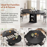 Jocoevol 47″–63″ Extendable Round Dining Table for 4–8 with Dust-Proof 2-Tier Storage Shelf Space Saving Expandable Wood Oval Circle Dinner Furniture with Pedestal Base (Black) Jocoevol