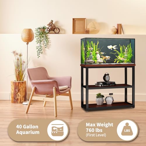 Avolander Fish Tank Stand Metal Aquarium Stand 40-50 Gallon, Double Layer Metal with Storage Weight Capacity 760lbs, 31.5 X 27.56 X 17.72 inch, Black Teakwood Brown