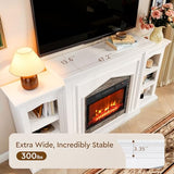LGHM 80" Fireplace TV Stand for TVs Up to 90 Inch, Electric Fireplace with Mantel, Modern Entertainment Center with Storage, Realistic Stacked Stone Surround and 3D Flame Effect for Living Room LGHM