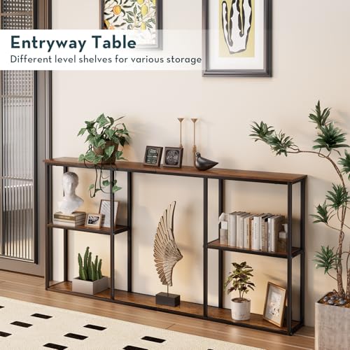 WOHOMO Console Table,3-Tier Small Entryway Tables,Narrow Sofa Table for Hallway,Rustic Brown(63 inch) WOHOMO