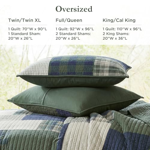 Woolrich Quilt Set Patchwork Channel Quilting, Cottege Coverlet for Twin Size Bed All Seasons, Lightweight Prewashed Cotton Coverlet Bedspread, Shams, Mill Creek, Oversized Twin/Twin XL Green 2 Piece Woolrich John Rich & Bros.
